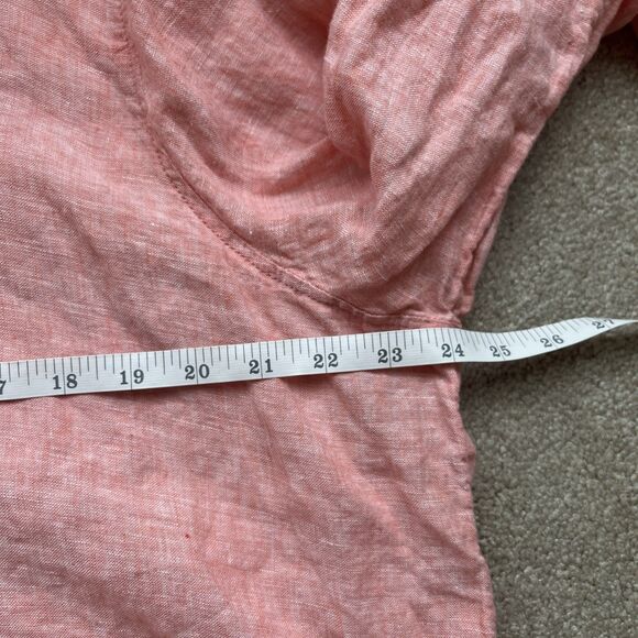 Tahari Linen Button Down Shirt Women 1X Long Pink Roll Tab Sleeve Cover Up Beach - Picture 5 of 6
